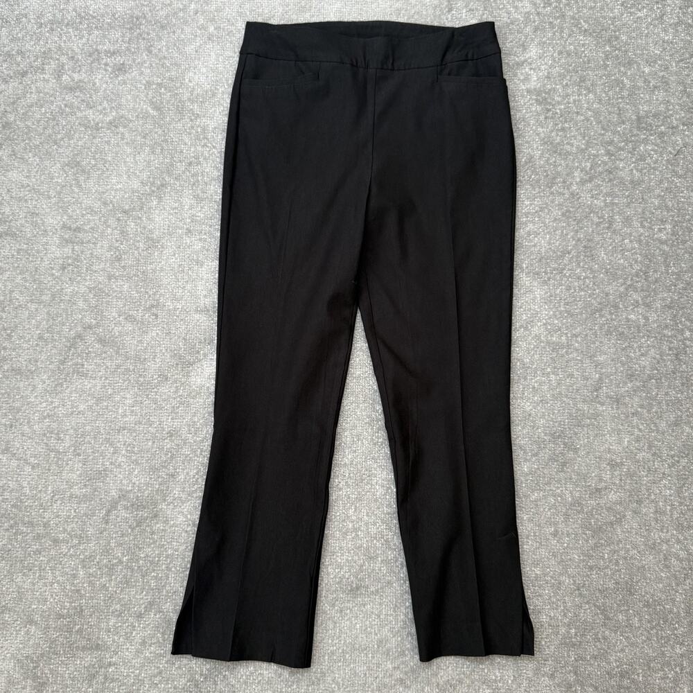 Chicos Pants Womens Size 2 Black Stretch Pull On Dress Work Slit Hem Crop Ankle